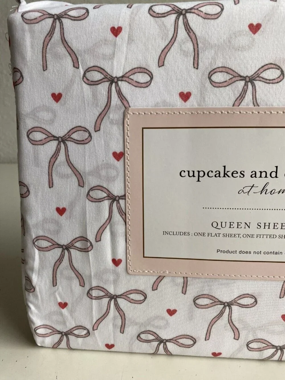 Cupcakes &‎ Cashmere Pink Bows And Hearts QUEEN SIZE Sheet Set Coquette NEW